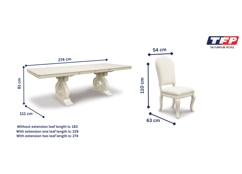 Extendable White Dining Table Set (6 to 10 Seaters) with 6 White Dining Chair - Galga